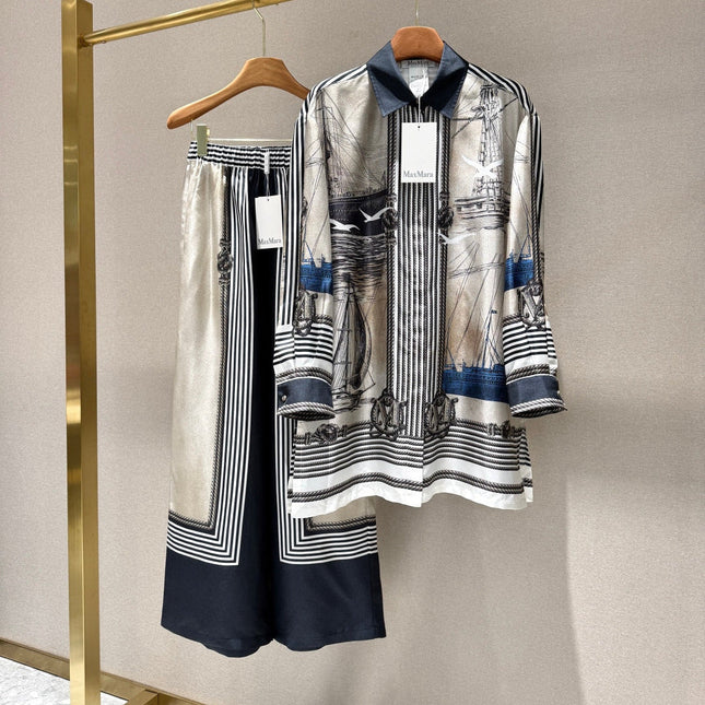 MAXMARA 26S SILK SHIRT & WIDE-LEG PANTS SET 250