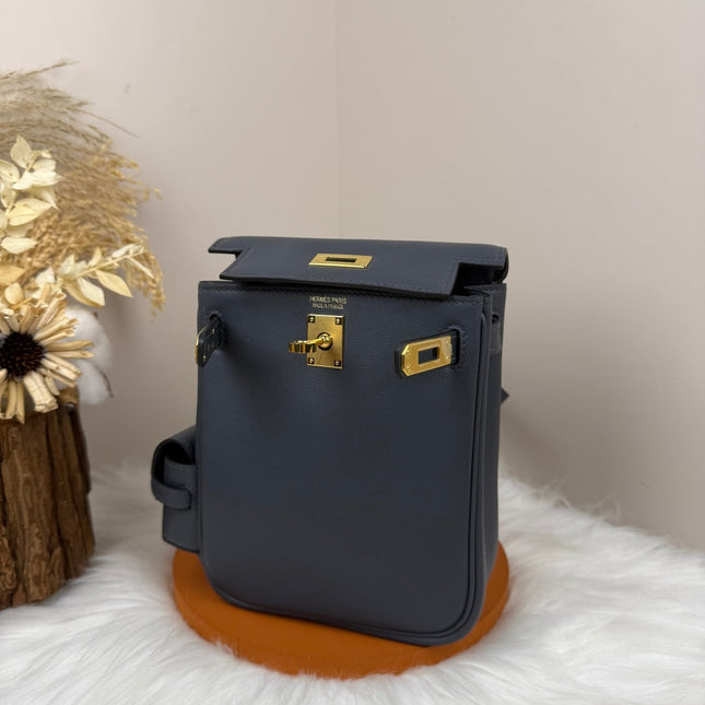 HM 25S KELLY JUMP 17 CM IN DARK SLATE BLUE-GRAY SWIFT WITH GOLD HARDWARE