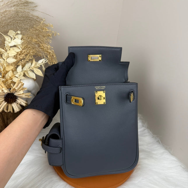 HM 25S KELLY JUMP 17 CM IN DARK SLATE BLUE-GRAY SWIFT WITH GOLD HARDWARE