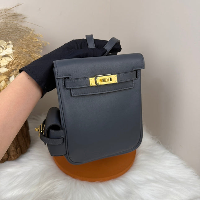 HM 25S KELLY JUMP 17 CM IN DARK SLATE BLUE-GRAY SWIFT WITH GOLD HARDWARE