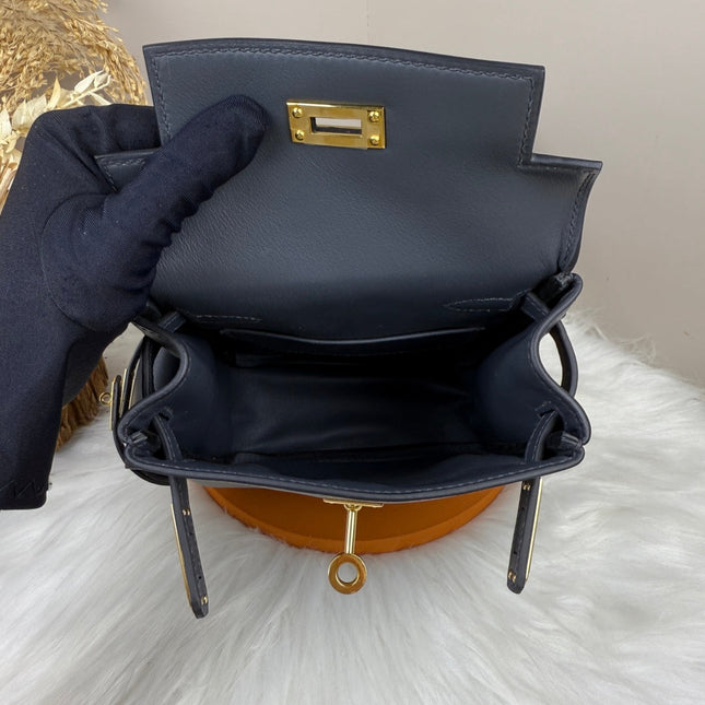 HM 25S KELLY JUMP 17 CM IN DARK SLATE BLUE-GRAY SWIFT WITH GOLD HARDWARE