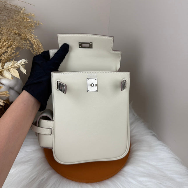 HM 25S KELLY JUMP 17 CM IN WHITE SWIFT WITH SILVER HARDWARE