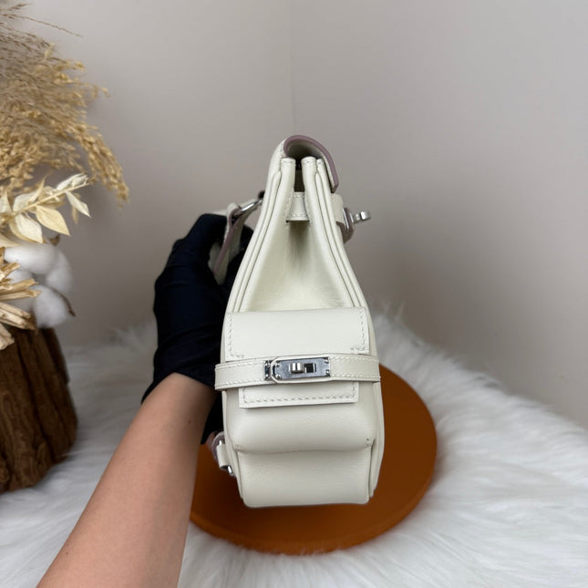 HM 25S KELLY JUMP 17 CM IN WHITE SWIFT WITH SILVER HARDWARE