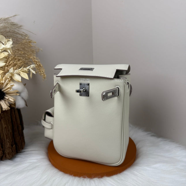 HM 25S KELLY JUMP 17 CM IN WHITE SWIFT WITH SILVER HARDWARE