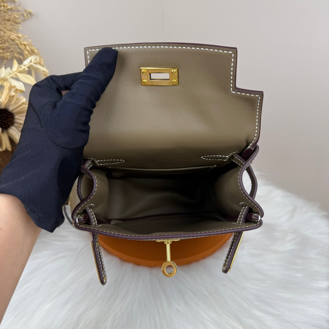 HM 25S KELLY JUMP 17 CM IN MUSHROOM BROWN SWIFT WITH GOLD HARDWARE