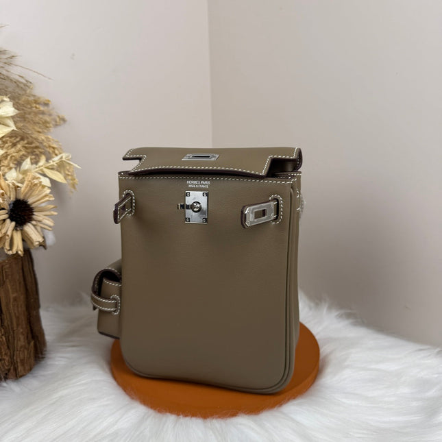 HM 25S KELLY JUMP 17 CM IN MUSHROOM BROWN SWIFT WITH SILVER HARDWARE