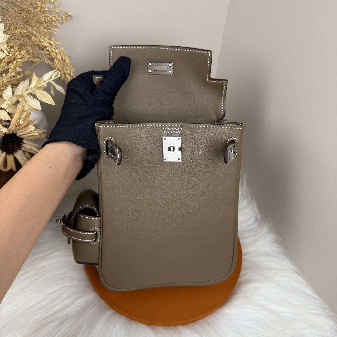 HM 25S KELLY JUMP 17 CM IN MUSHROOM BROWN SWIFT WITH SILVER HARDWARE