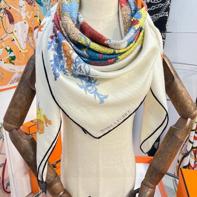HERMES 26S SCARF 140 IN CASHMERE AND SILK 303340