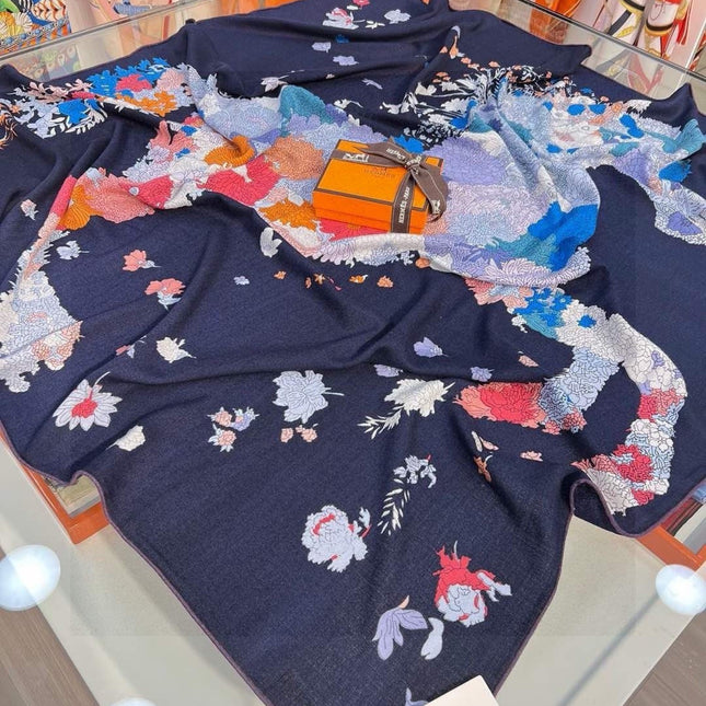 HERMES 26S SCARF 140 IN CASHMERE AND SILK 303342