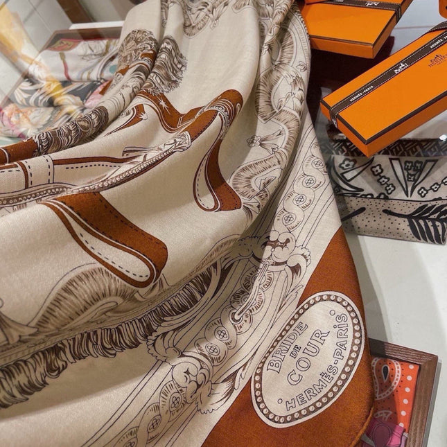 HERMES 26S SCARF 140 IN CASHMERE AND SILK 303354