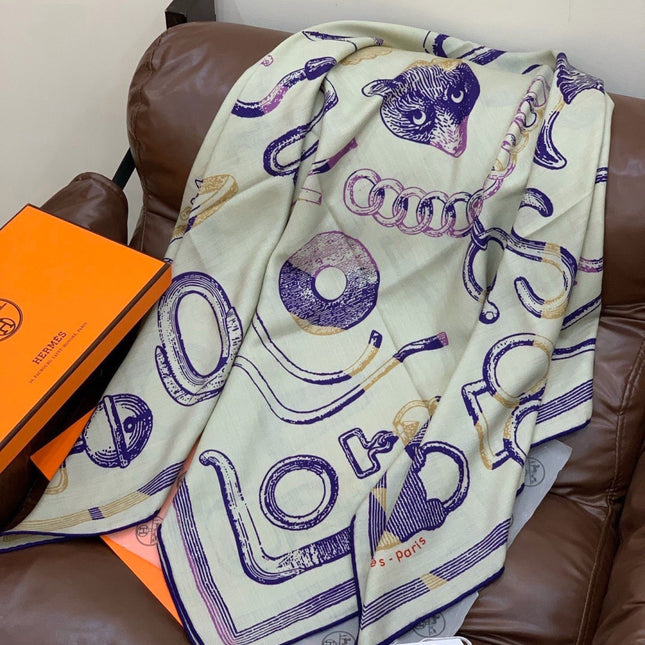 HERMES 26S SCARF 140 IN CASHMERE AND SILK 303155