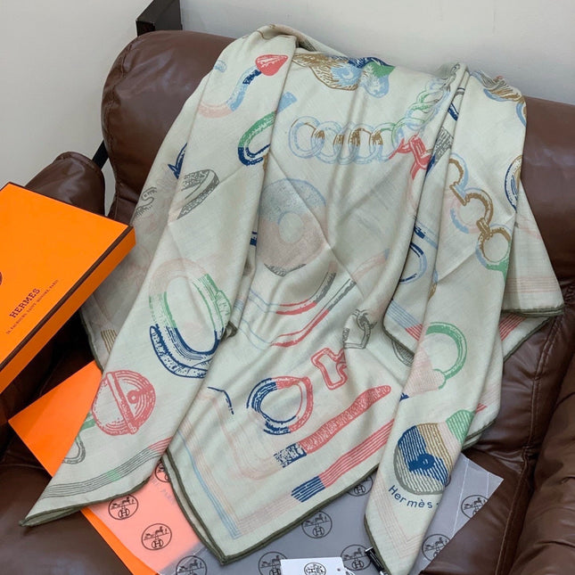 HERMES 26S SCARF 140 IN CASHMERE AND SILK 303156