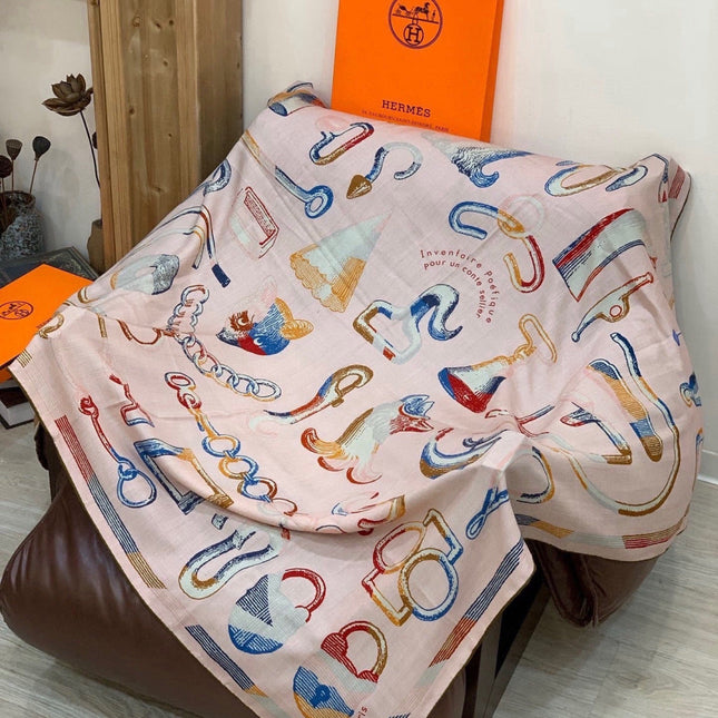 HERMES 26S SCARF 140 IN CASHMERE AND SILK 303158
