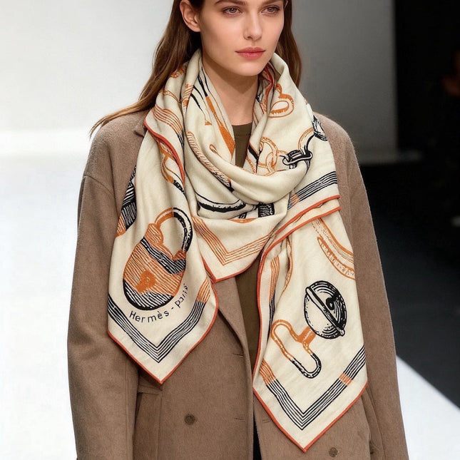 HERMES 26S SCARF 140 IN CASHMERE AND SILK 303159