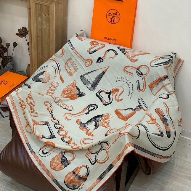 HERMES 26S SCARF 140 IN CASHMERE AND SILK 303159