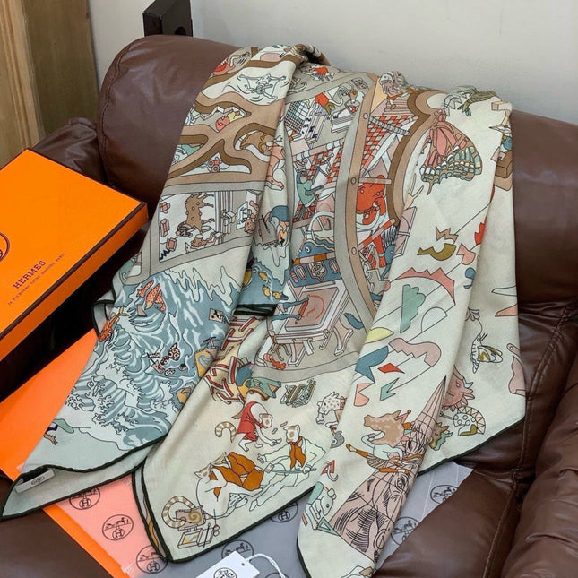 HERMES 26S SCARF 135 IN CASHMERE AND SILK 304247