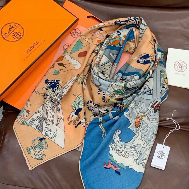 HERMES 26S SCARF 135 IN CASHMERE AND SILK 304249