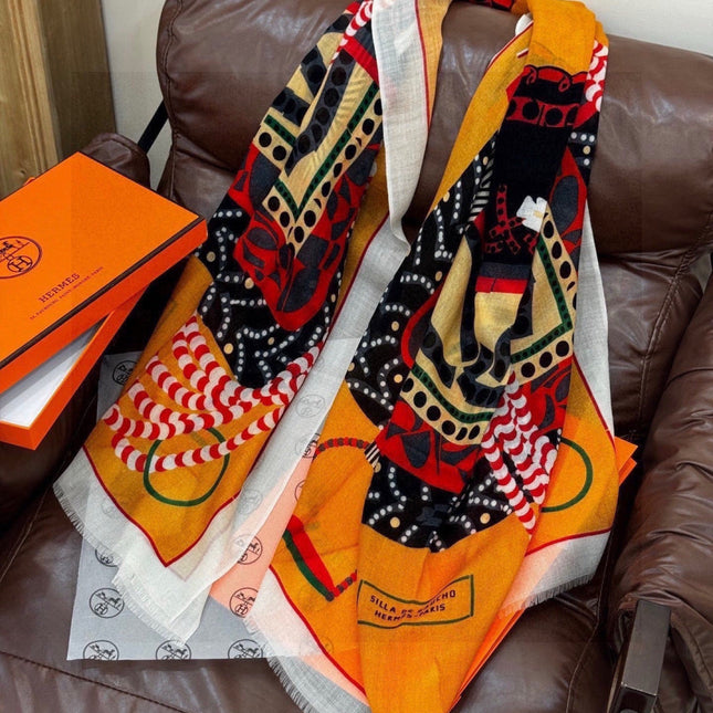 HERMES 26S LONG SCARF 200 IN CASHMERE AND SILK 306083