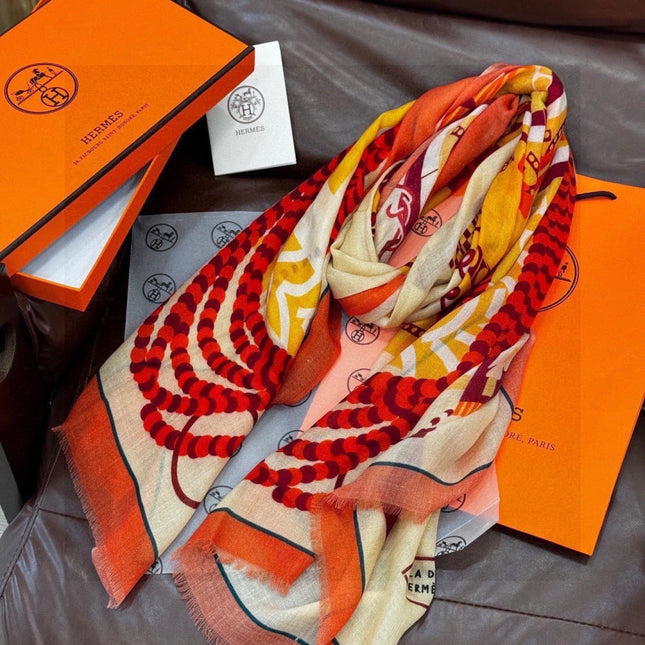 HERMES 26S LONG SCARF 200 IN CASHMERE AND SILK 306085
