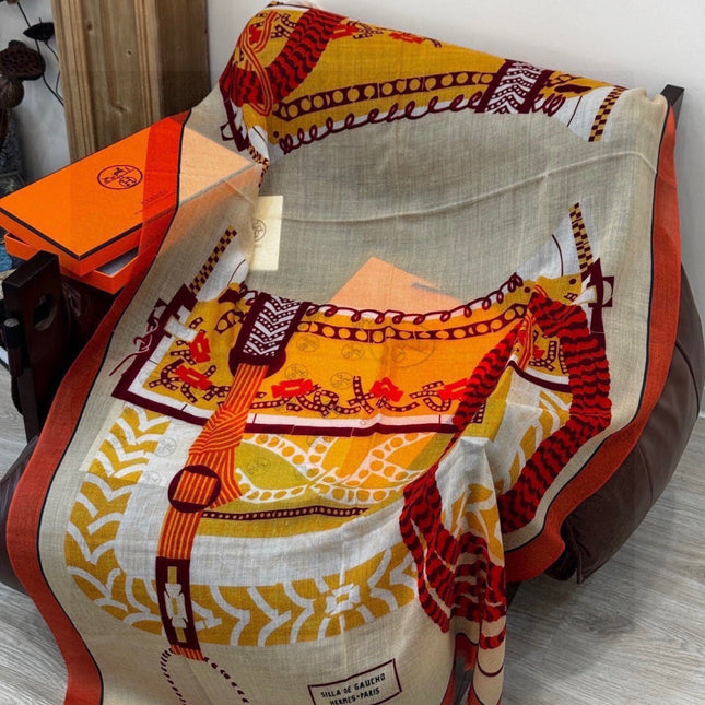 HERMES 26S LONG SCARF 200 IN CASHMERE AND SILK 306085