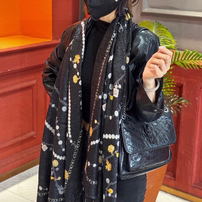 CHANEL 26S PRINTED SHAWL 200 IN SILK 313405