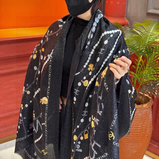 CHANEL 26S PRINTED SHAWL 200 IN SILK 313405