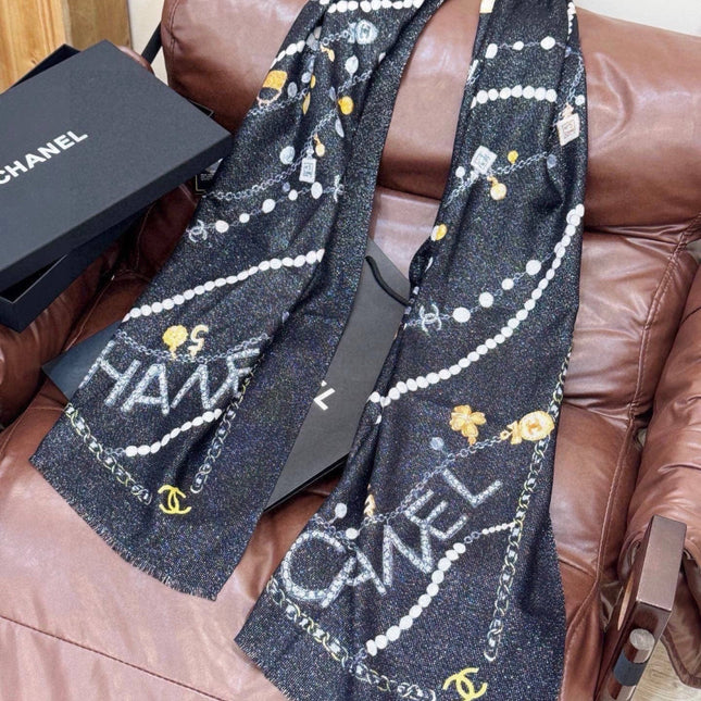 CHANEL 26S PRINTED SHAWL 200 IN SILK 313405
