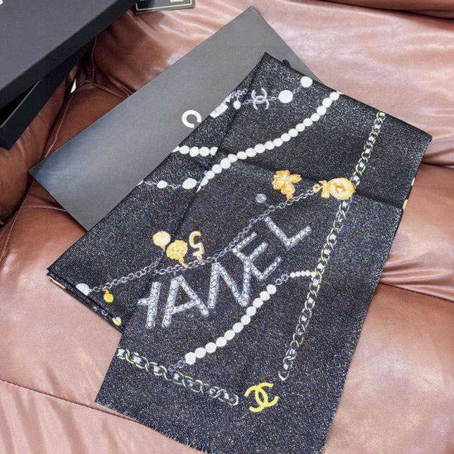 CHANEL 26S PRINTED SHAWL 200 IN SILK 313405