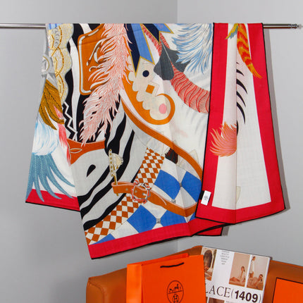 HERMES 26S SCARF 140 IN SILK AND CASHMERE 498507