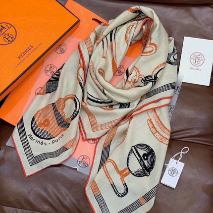 HERMES 26S SCARF 135 IN SILK AND CASHMERE 499943