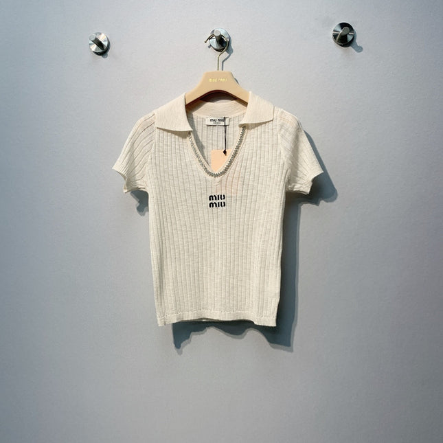 MIUMIU 26S SHORT-SLEEVED KNIT POLO SHIRT STYLE 1089