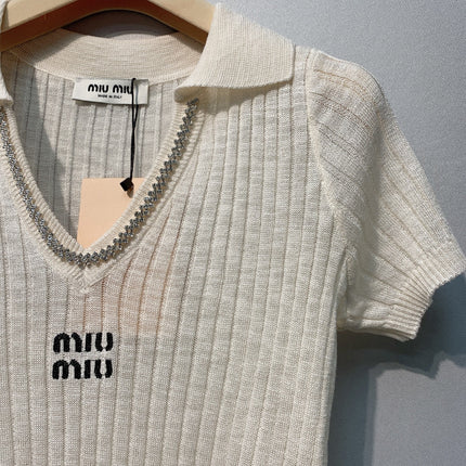 MIUMIU 26S SHORT-SLEEVED KNIT POLO SHIRT STYLE 1089