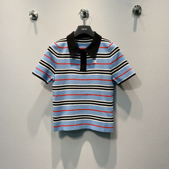 CELINE 26S STRIPED SHORT-SLEEVE POLO SHIRT 443
