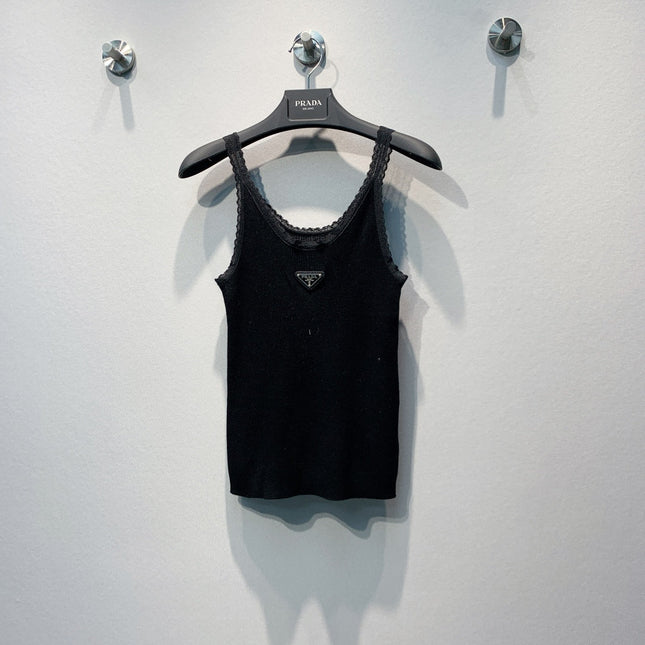 PRADA 26S LACE-TRIMMED SLEEVELESS TOP 1001