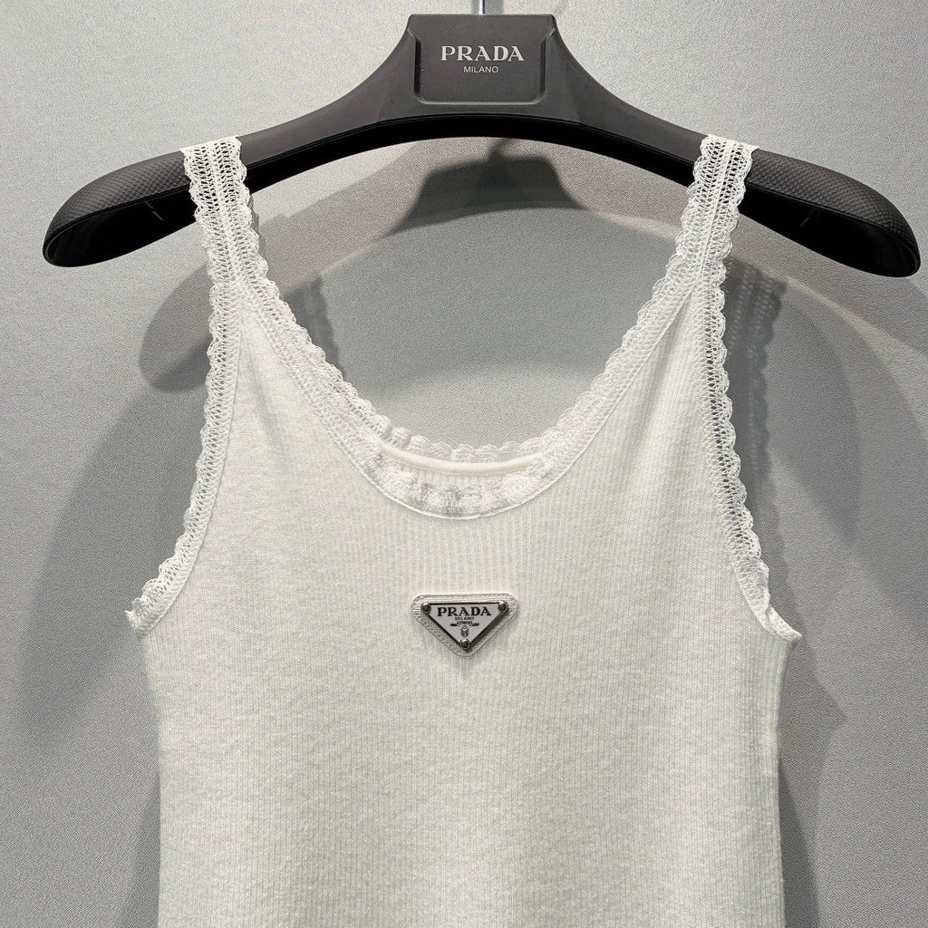 PRADA 26S LACE-TRIMMED SLEEVELESS TOP 1000