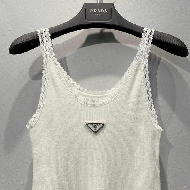 PRADA 26S LACE-TRIMMED SLEEVELESS TOP 1000