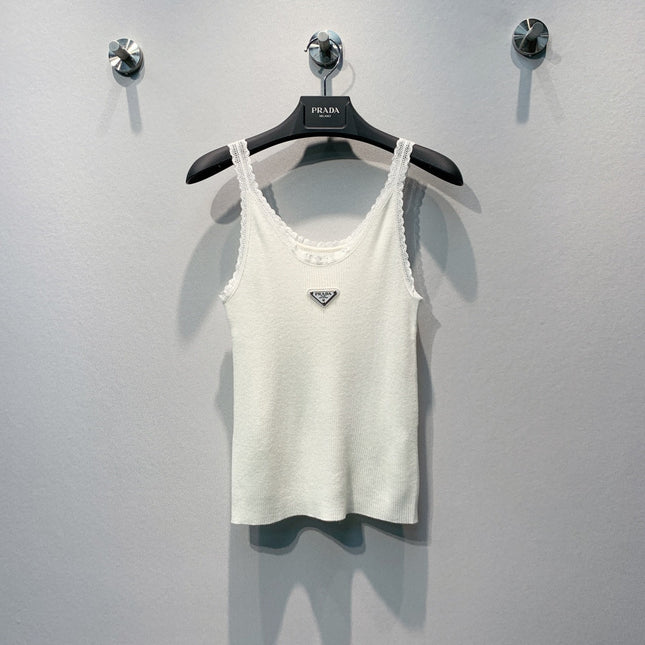 PRADA 26S LACE-TRIMMED SLEEVELESS TOP 1000