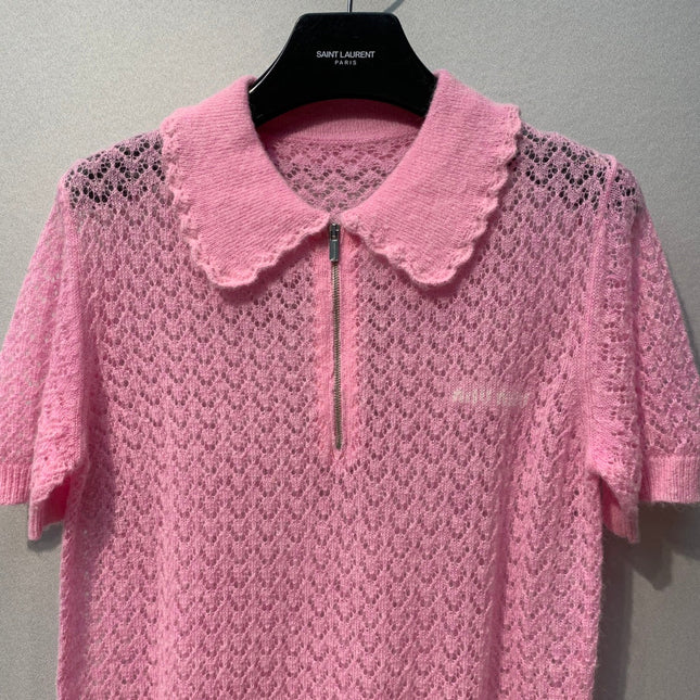 MIUMIU 26S SHORT-SLEEVE OPENWORK KNIT TOP 1420