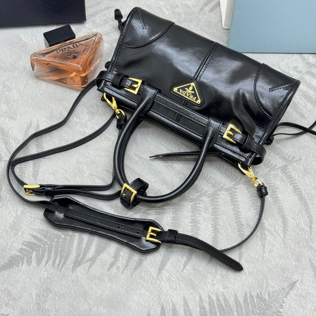 PRADA 25S BONNIE MINI HANDBAG 23 IN BLACK CALFSKIN GOLD HARDWARE
