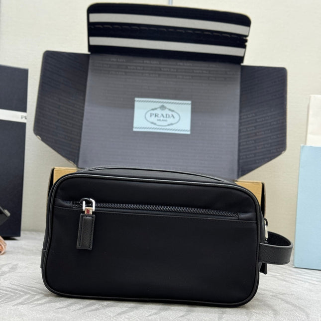 PRADA 25S CLUTCH BAG 22 IN BLACK NYLON SILVER HARDWARE