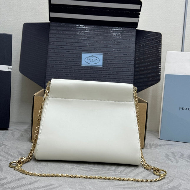 PRADA 25S ENCHAINE MINI BAG 22 IN WHITE CALFSKIN GOLD HARDWARE