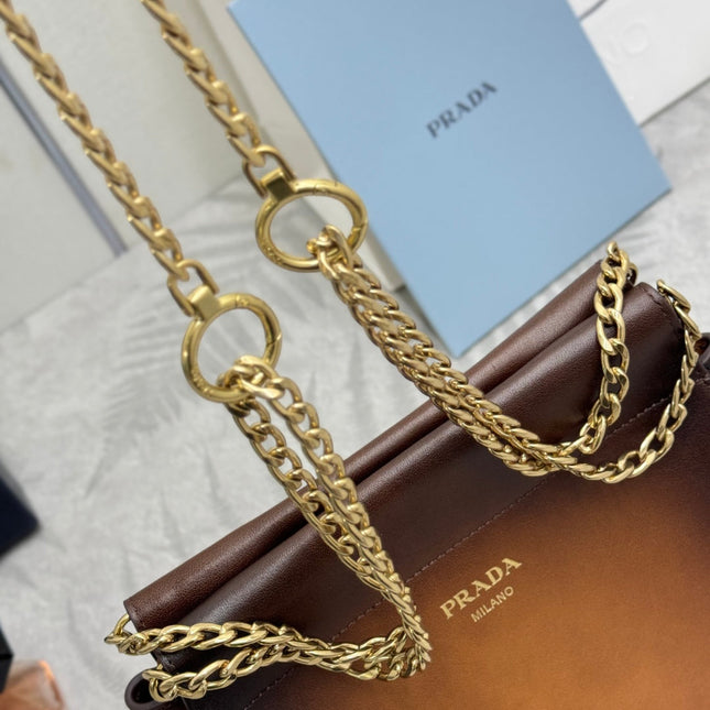 PRADA 25S ENCHAINE MINI BAG 22 IN COGNAC CALFSKIN GOLD HARDWARE