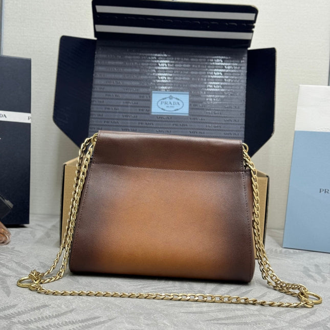PRADA 25S ENCHAINE MINI BAG 22 IN COGNAC CALFSKIN GOLD HARDWARE