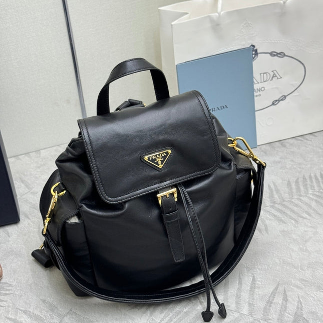 PRADA 25S EXPLORE MEDIUM BACKPACK 29 IN BLACK CALFSKIN GOLD HARDWARE