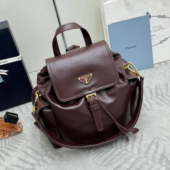 PRADA 25S EXPLORE MEDIUM BACKPACK 29 IN SIENNA CALFSKIN GOLD HARDWARE