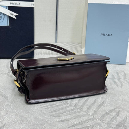 PRADA 25S SHOULDER BAG 23 IN DARK BROWN CALFSKIN GOLD HARDWARE