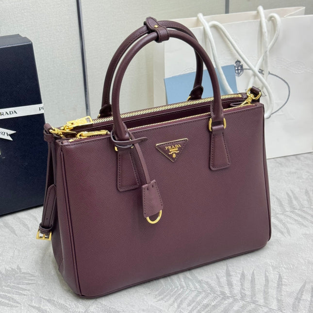 PRADA 26S GALLERIA 32 BAG IN BURGUNDY SAFFIANO