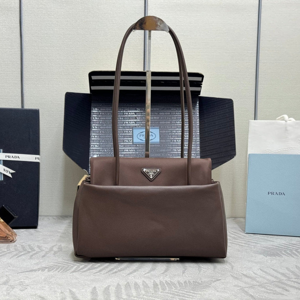 PRADA 26S  BONNIE HANDBAG 28 IN BROWN CALFSKIN