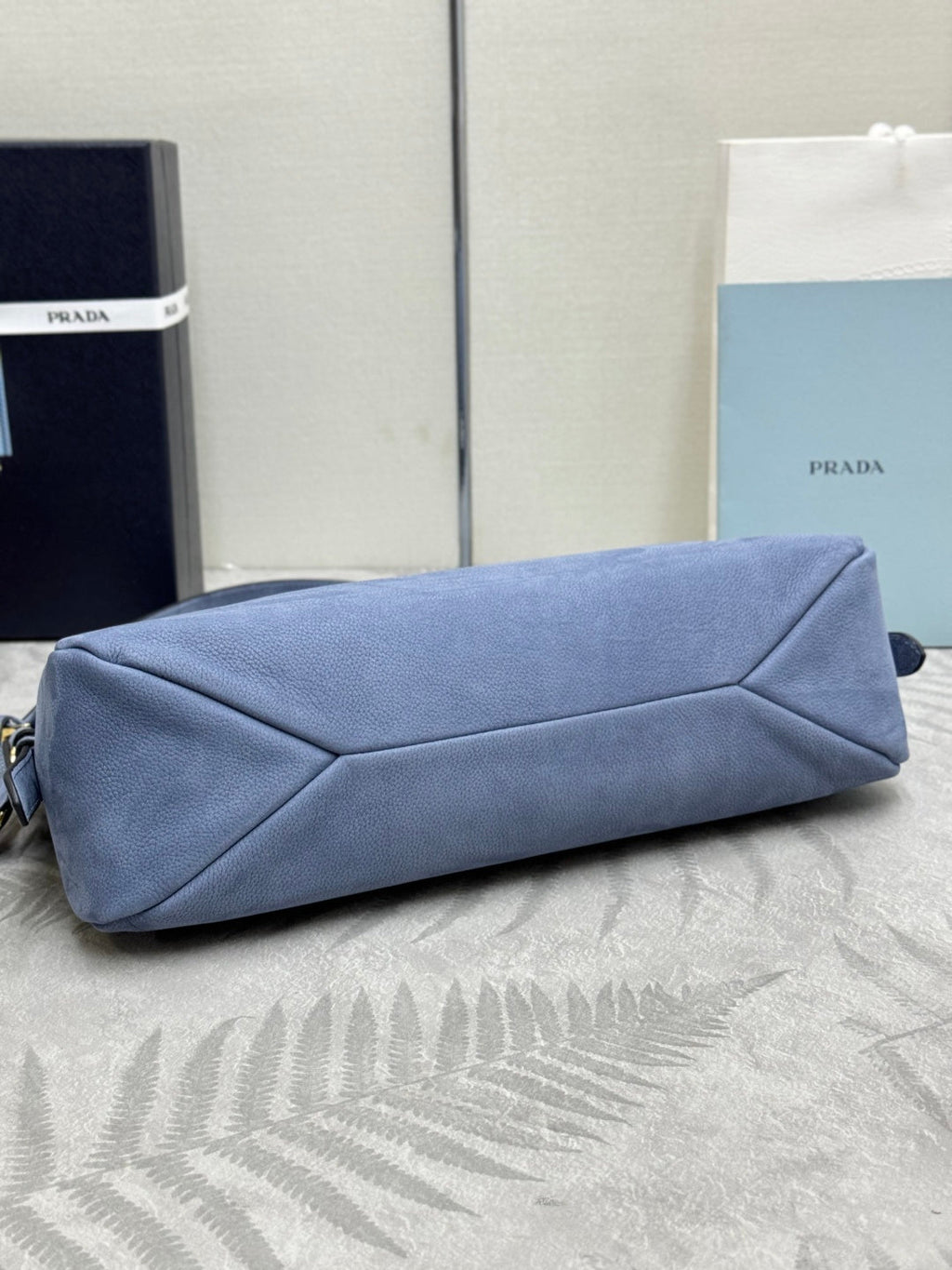 PRADA 26S SHOULDER BAG 36 IN DUSTY BLUE LEATHER
