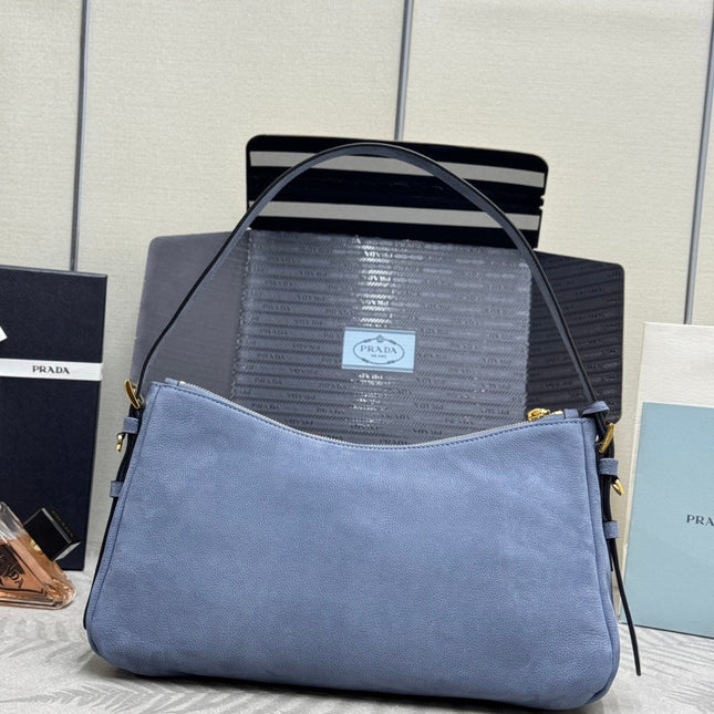 PRADA 26S SHOULDER BAG 36 IN DUSTY BLUE LEATHER